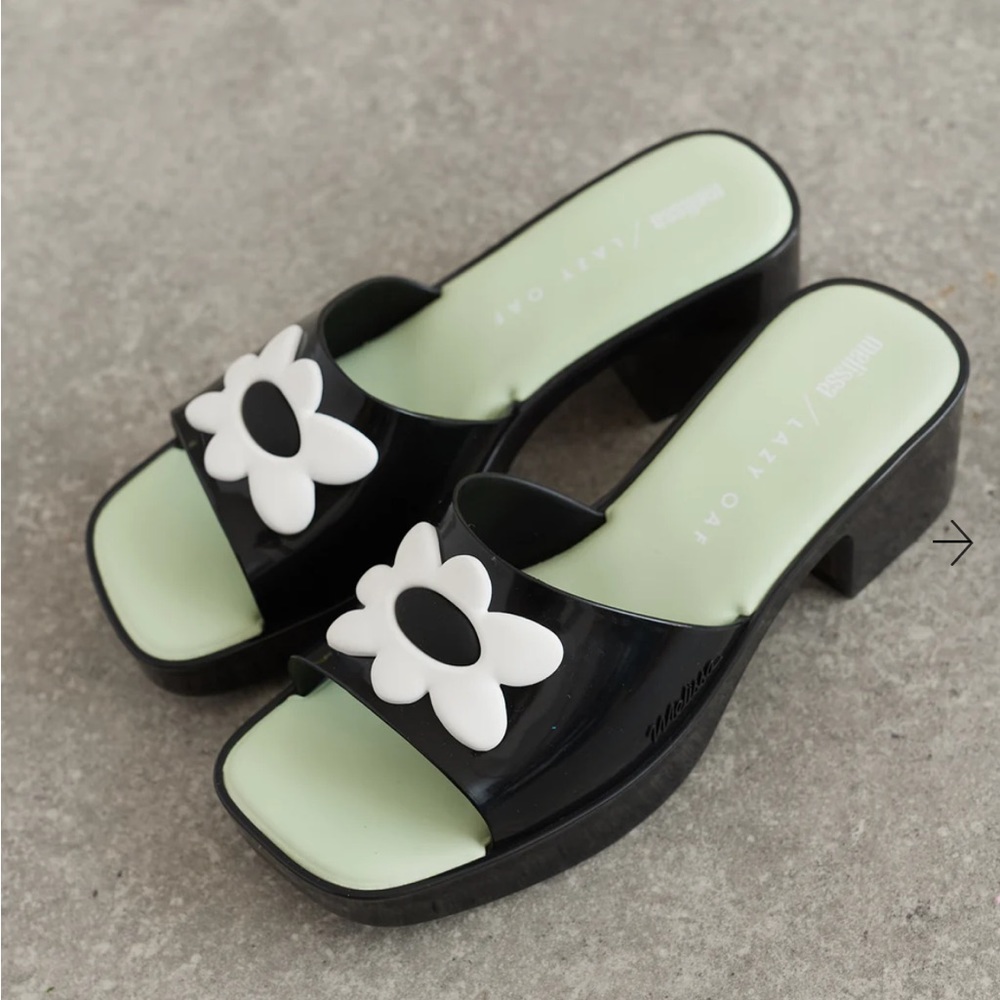 Melissa x Lazy Oaf black flower platform sandal size 8